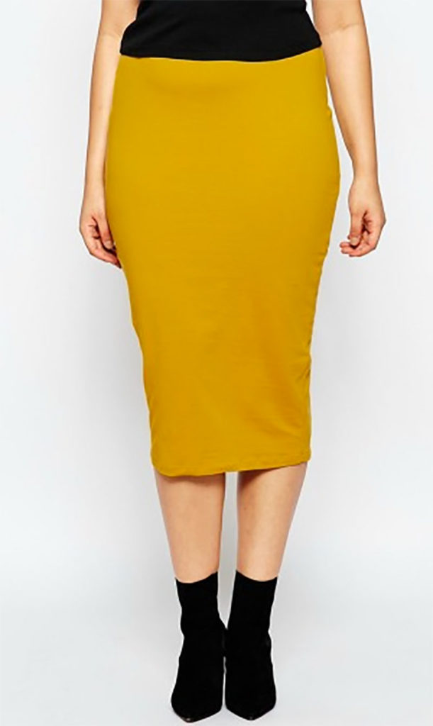 Midi Pencil Skirt Mustard Colored Clothing