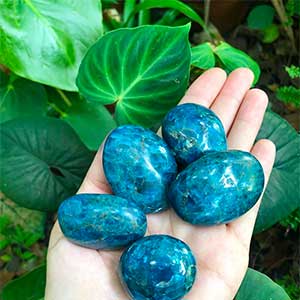 Blue apatite tumbled stones