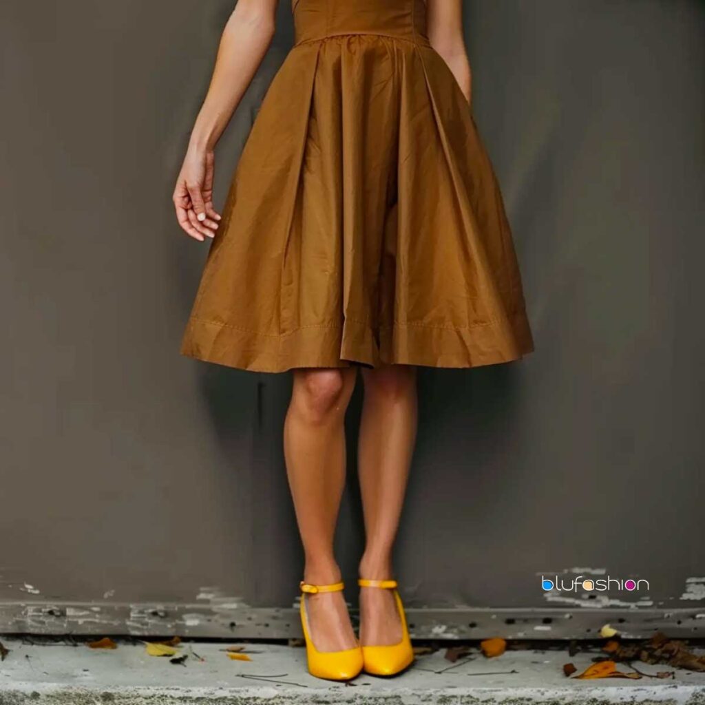 Brown dress yellow shoes