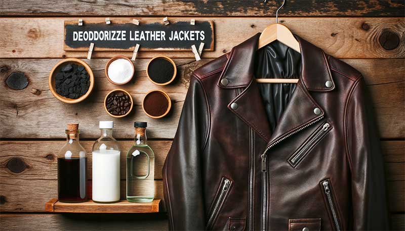 A brown leather jacket with a classic design, hanging on a wooden hanger.