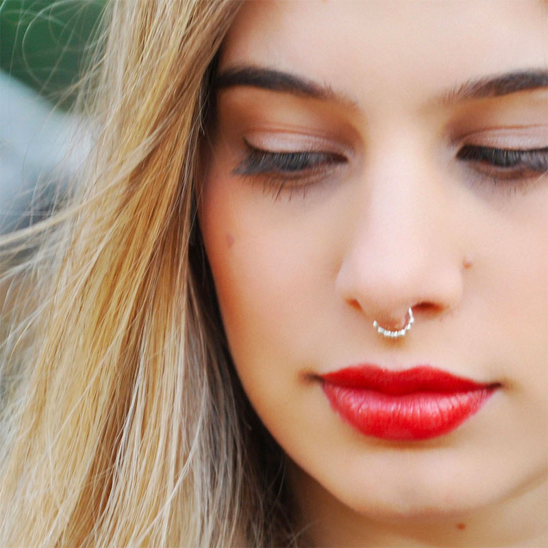 Fake Nose Ring - Fake Piercing - Sterling Silver Beads