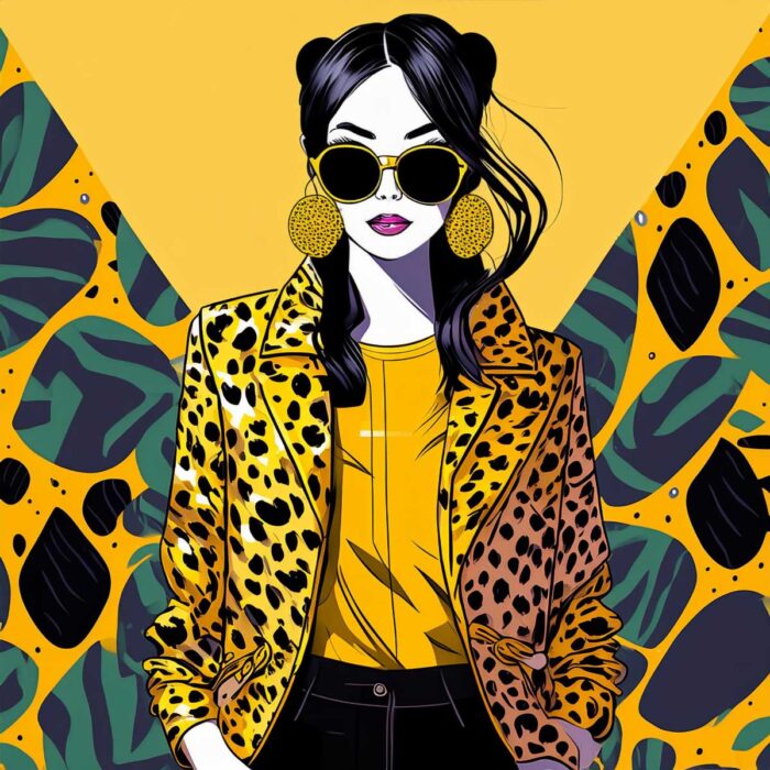 Fashion Illustration Art Print: Girl in Stylish Leopard Jacket