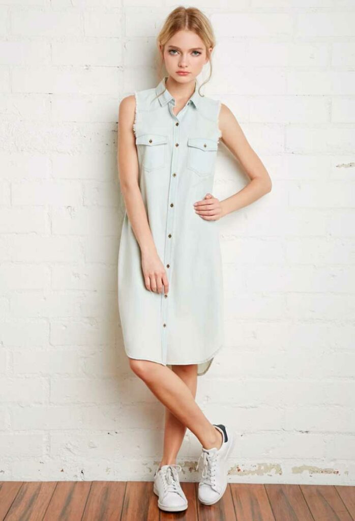 Frayed Denim Shirt Dress