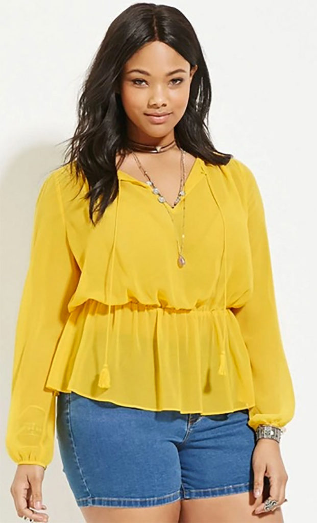 Mustard Colored Clothing Chiffon Shirred Top