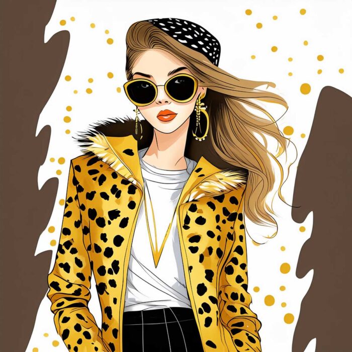 Fashion Illustration Art Print: Girl in Stylish Leopard Jacket