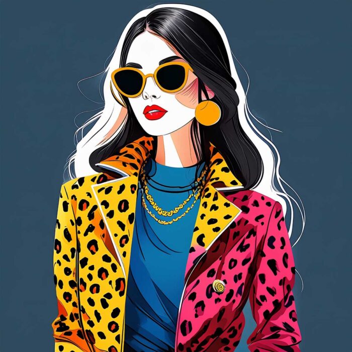 Fashion Illustration Art Print: Girl in Stylish Leopard Jacket