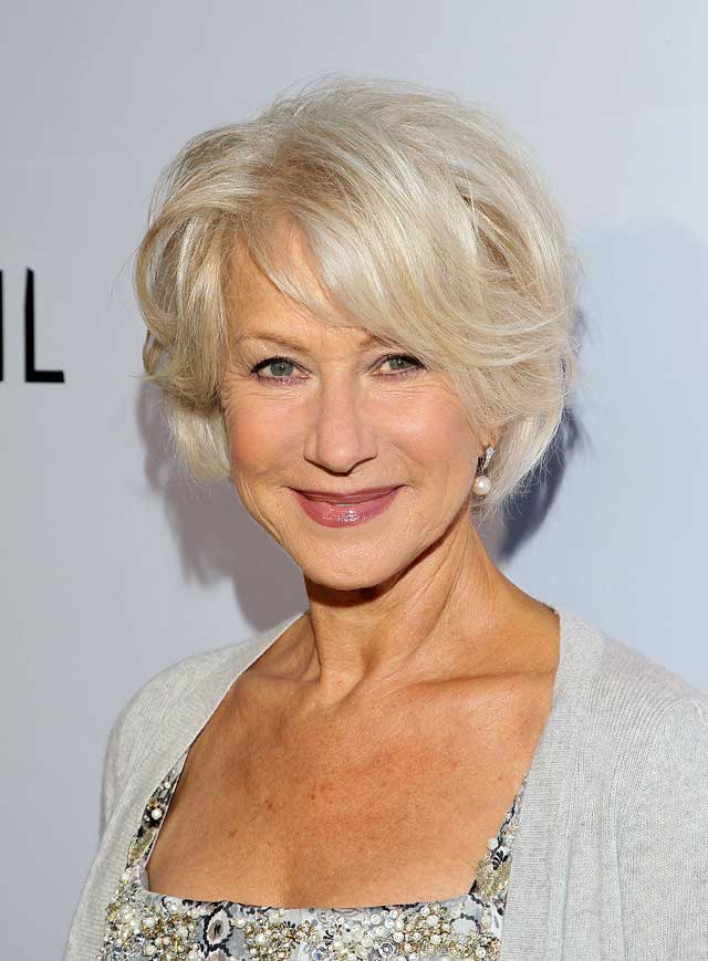 Helen Mirren's face framing layered bob haircut