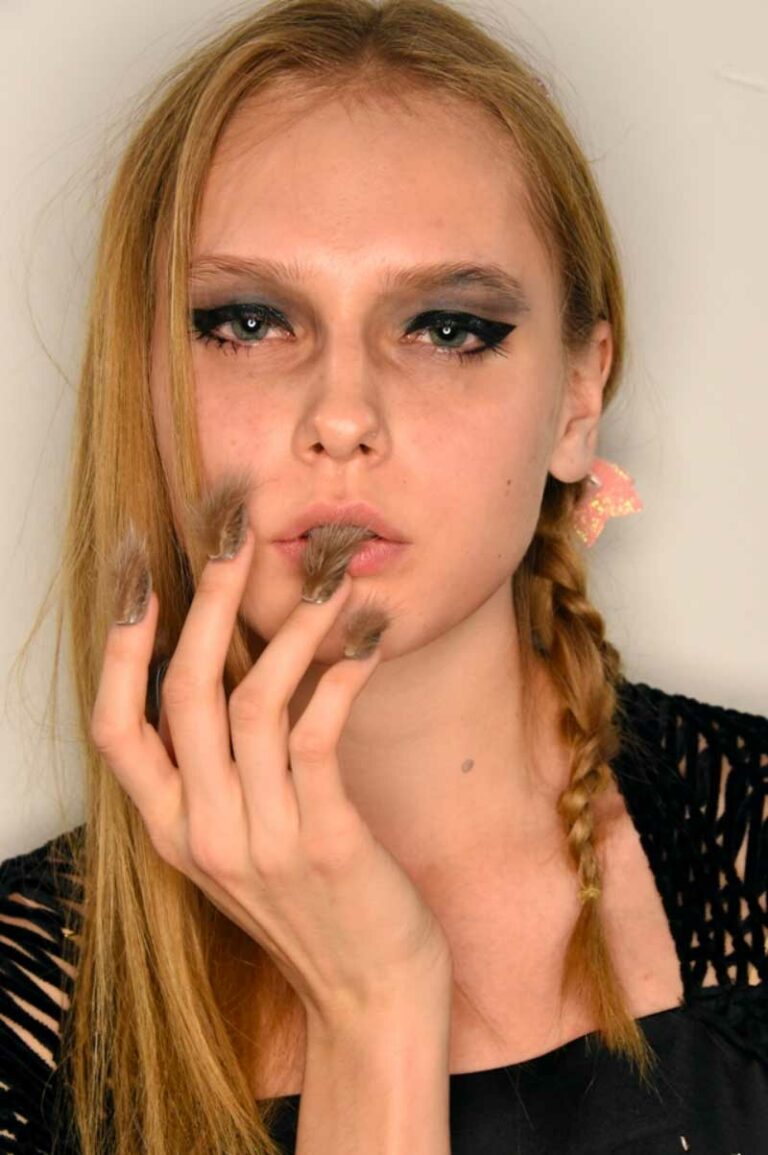 A detail of the nail art at CND for Libertine Fall/Winter 2016 backstage at The Gallery, Skylight at Clarkson Sq on February 15, 2016 in New York City.