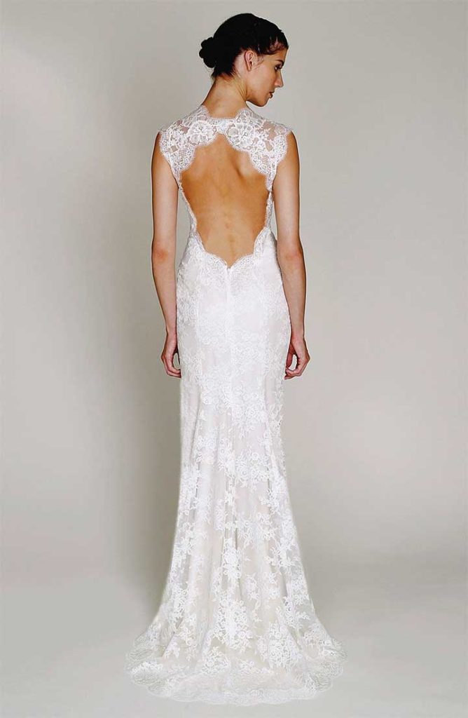 Monique Lhullier Chantilly Lace Open Back Wedding Dress