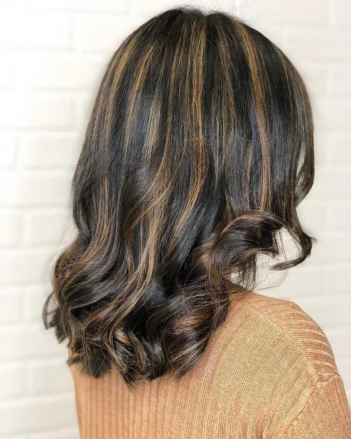 Partial highlights on brown hair