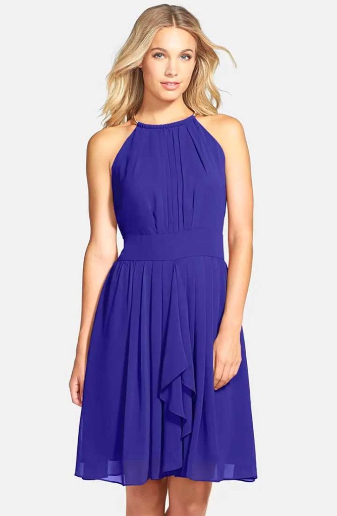 Pleated Chiffon Fit & Flare Dress