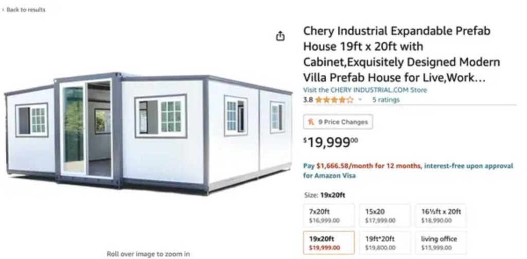 Prefab house advertised on Amazon