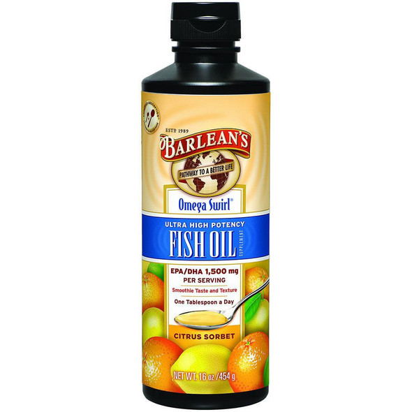 Barlean's Omega Swirl Ultra High Potency Fish Oil  Citrus Sorbet 16 Fl Oz 