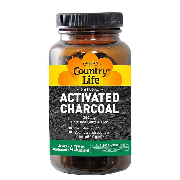  Country Life Activated Charcoal Coconut 260mg 40 Capsules 
