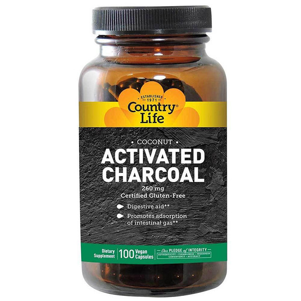  Country Life Activated Charcoal Coconut 100 Vege Capsules 