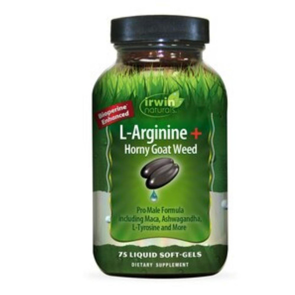  Irwin Naturals L-Arginine + Horny Goat Weed 75 Liquid Softgels 