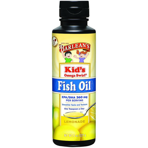  Barlean's Kid's Omega Swirl Omega-3 Fish Oil Supplement Lemonade 8 Fl Oz 