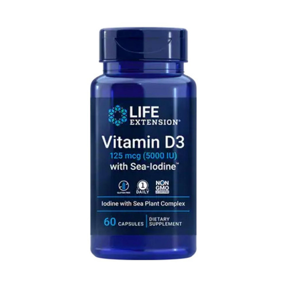  Life Extension Vitamin D3 with Sea-Iodine 5,000 IU 60 Capsules 