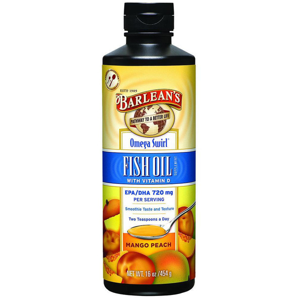  Barlean's Omega Swirl Omega-3 Fish Oil Supplement Mango Peach 16 Fl Oz 