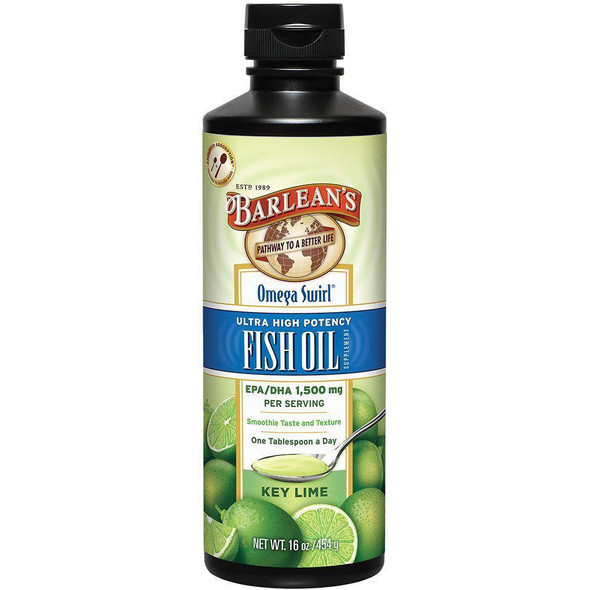  Barlean's Omega Swirl Ultra High Potency Omega-3 Fish Oil Supplement Key Lime 16 Fl Oz 