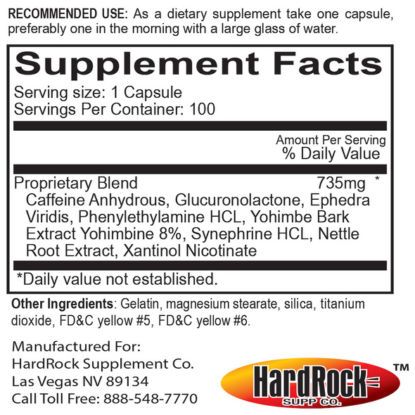  Hard Rock Supplements Yellow Bullet 100 Capsules 
